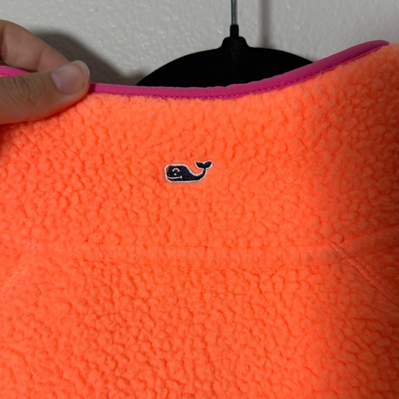 Vineyard Vines Fleece Snap Pullover Neon Orange Pink Trim XS - Picture 5 of 6